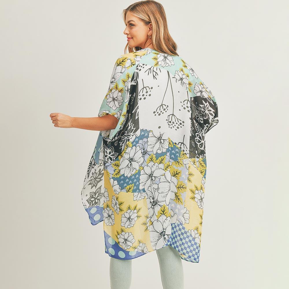 Blue Flower Print Cover Up Kimono Poncho - Jewelry Store by Erik Rayo