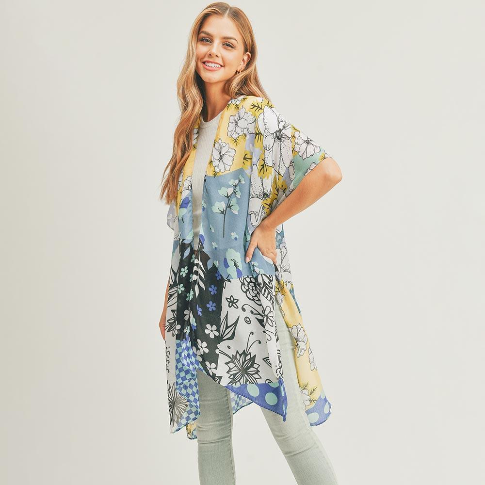 Blue Flower Print Cover Up Kimono Poncho - Jewelry Store by Erik Rayo