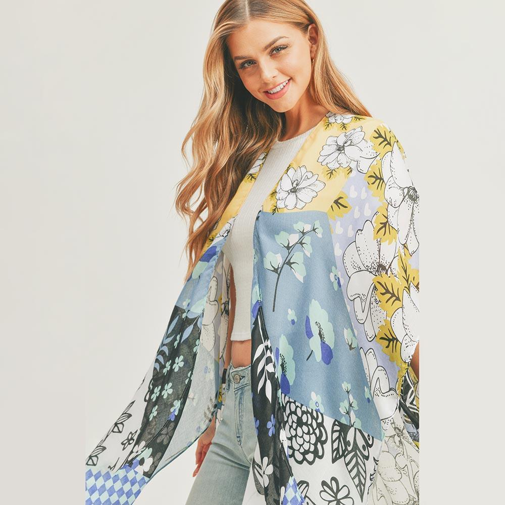 Blue Flower Print Cover Up Kimono Poncho - Jewelry Store by Erik Rayo