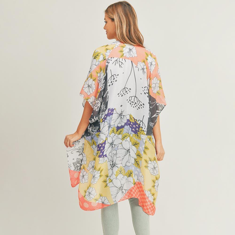 Coral Flower Print Cover Up Kimono Poncho - Jewelry Store by Erik Rayo