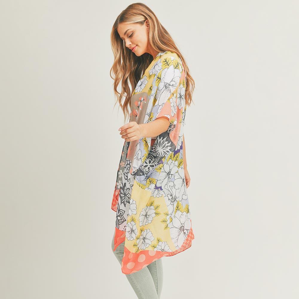 Coral Flower Print Cover Up Kimono Poncho - Jewelry Store by Erik Rayo