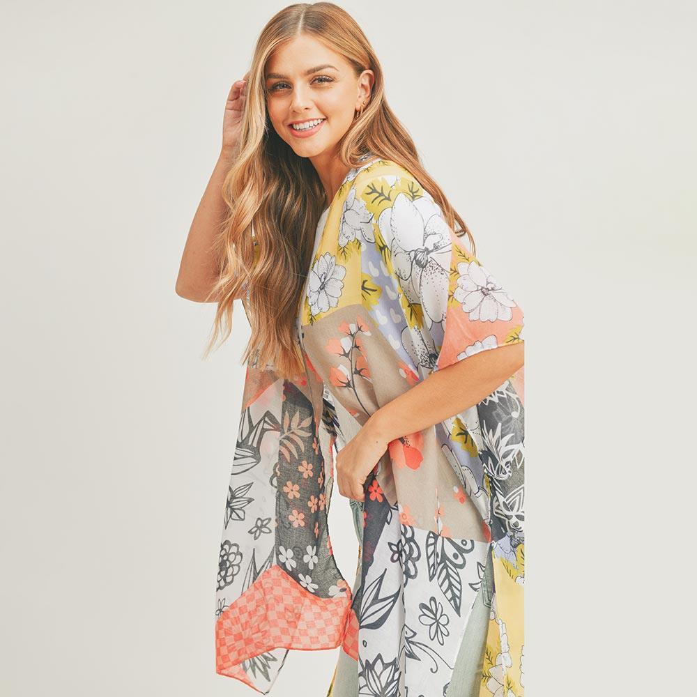 Coral Flower Print Cover Up Kimono Poncho - Jewelry Store by Erik Rayo
