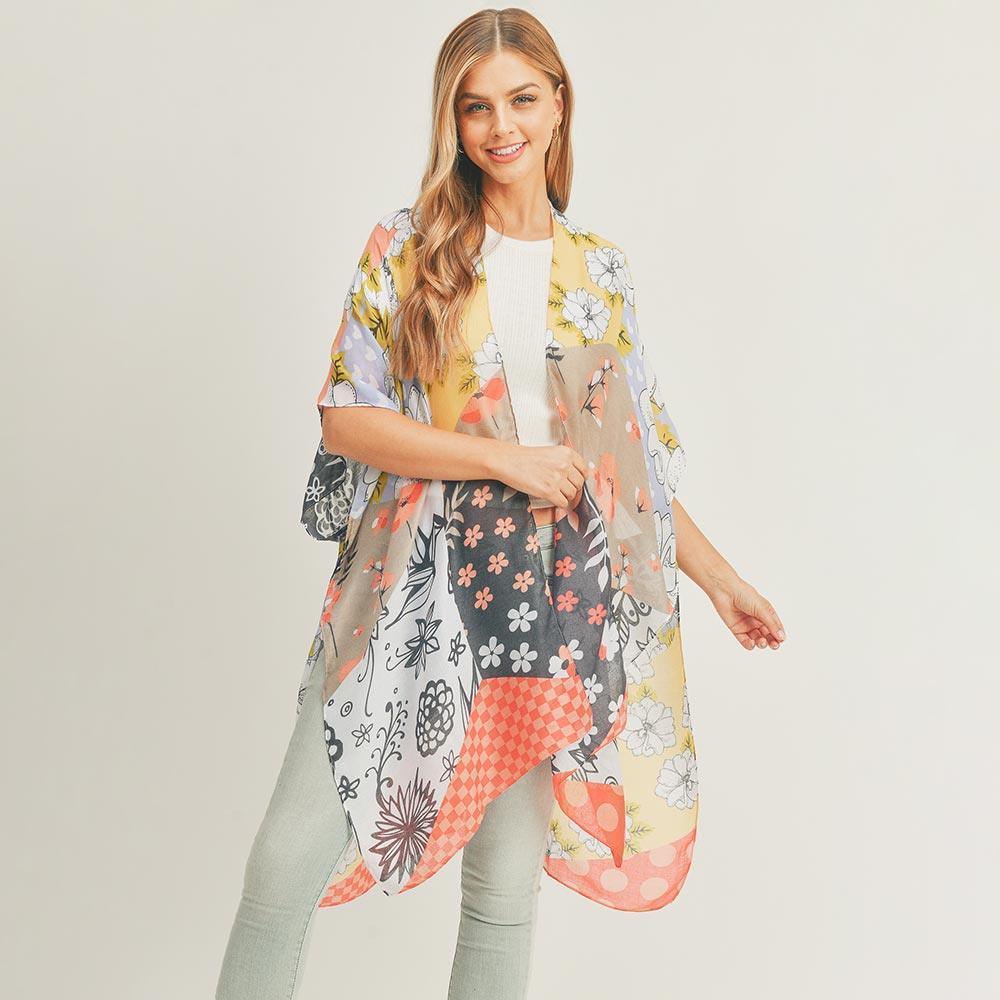 Coral Flower Print Cover Up Kimono Poncho - Jewelry Store by Erik Rayo