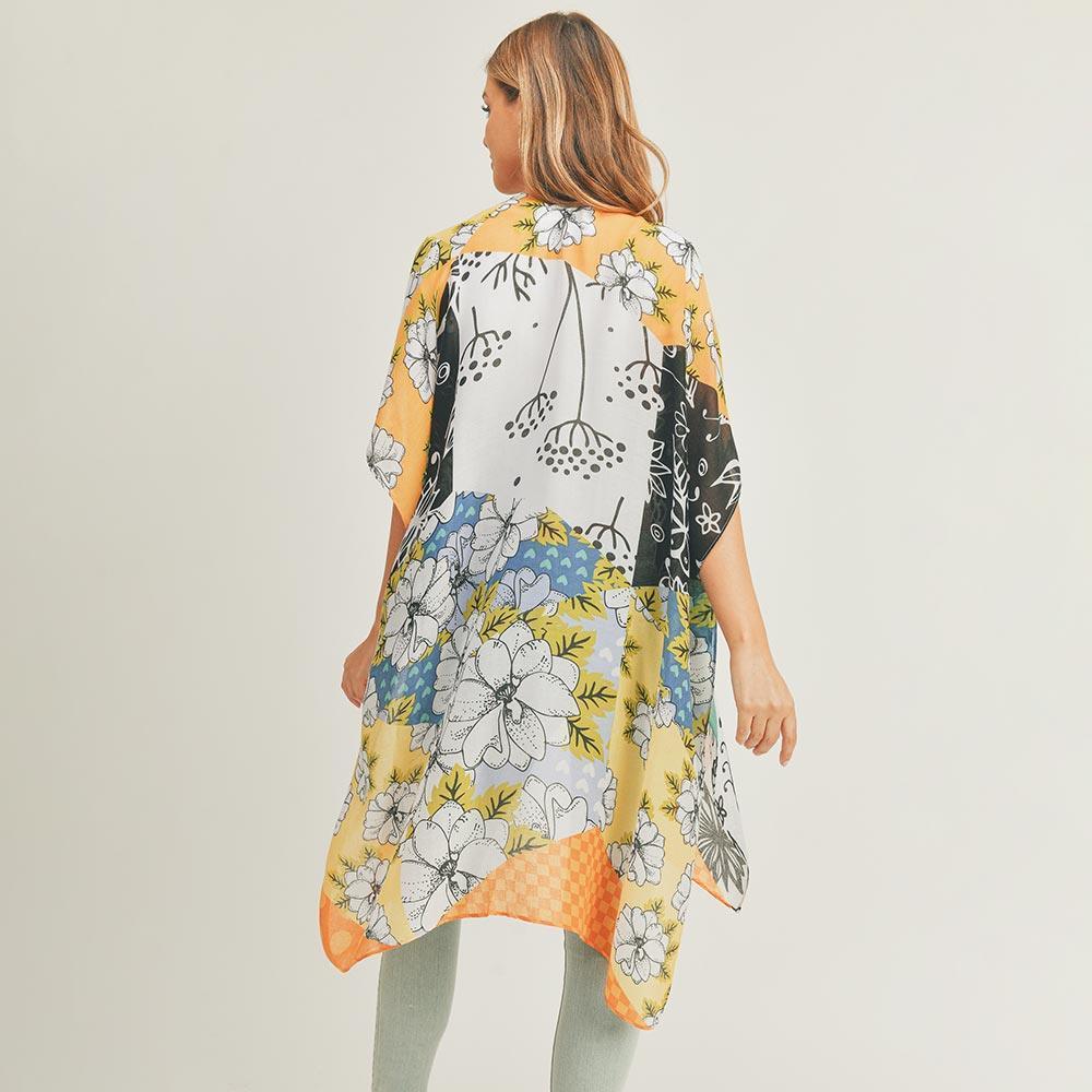 Turquoise Flower Print Cover Up Kimono Poncho - Jewelry Store by Erik Rayo
