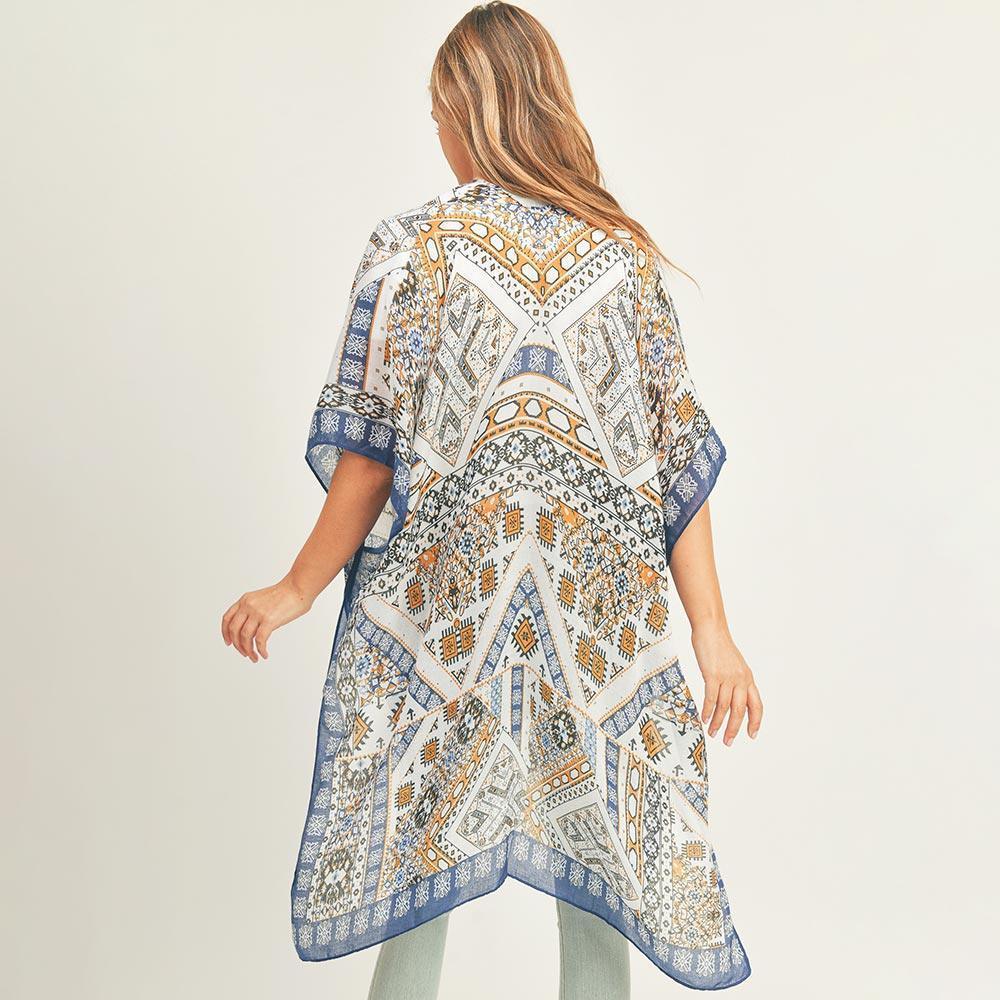 Navy Abstract Patterned Cover Up Kimono Poncho - Jewelry Store by Erik Rayo