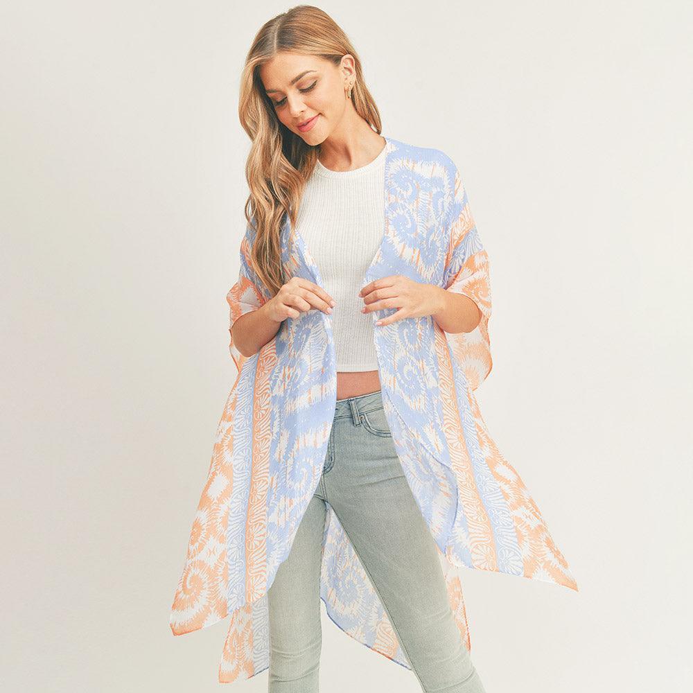 Blue Swirl Patterned Cover Up Kimono Poncho - Jewelry Store by Erik Rayo