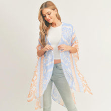 Load image into Gallery viewer, Blue Swirl Patterned Cover Up Kimono Poncho
