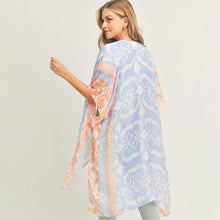 Load image into Gallery viewer, Blue Swirl Patterned Cover Up Kimono Poncho
