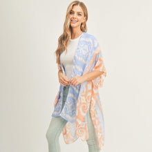 Load image into Gallery viewer, Blue Swirl Patterned Cover Up Kimono Poncho
