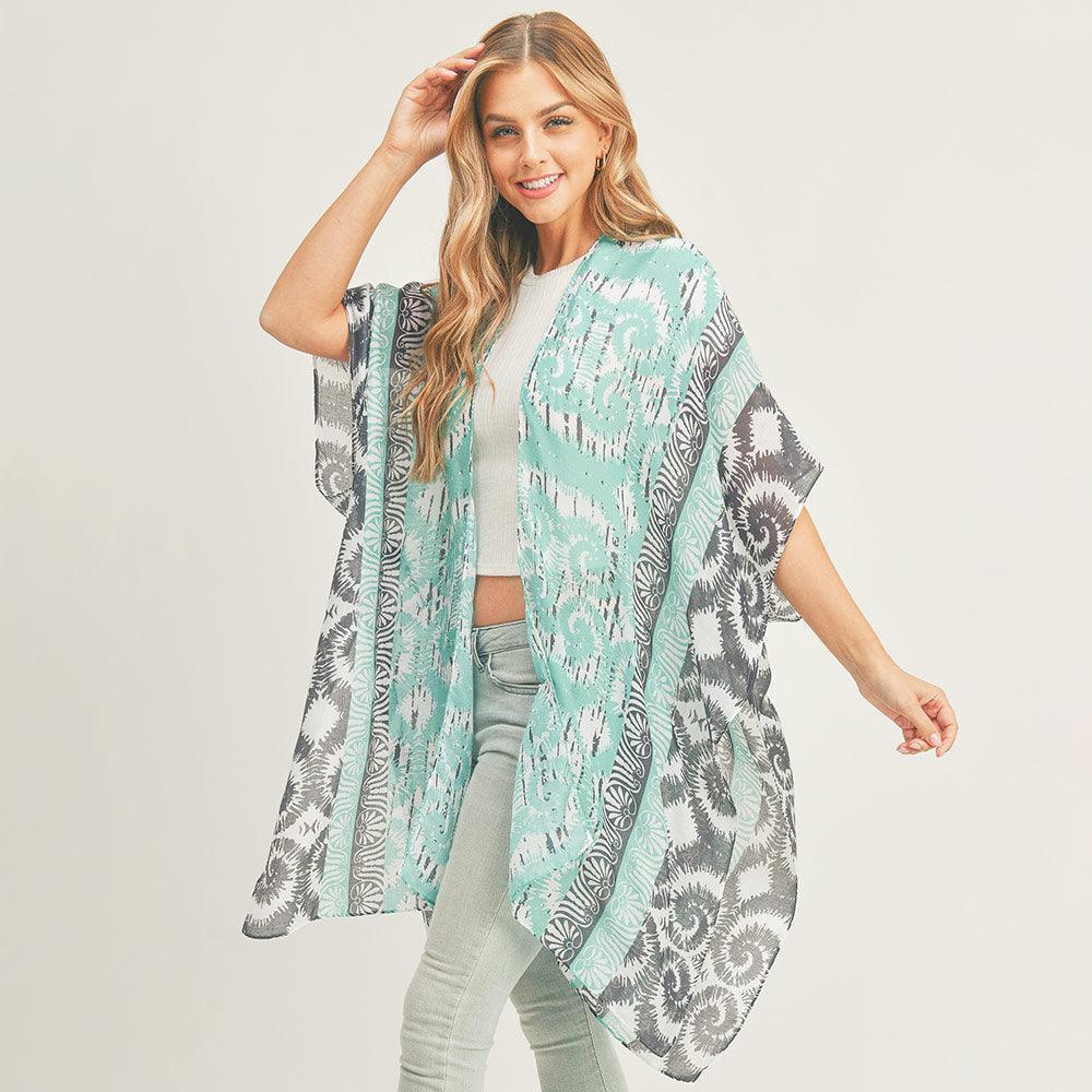 Teal Swirl Patterned Cover Up Kimono Poncho - Jewelry Store by Erik Rayo