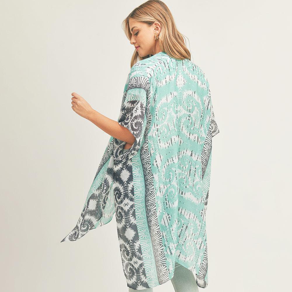 Teal Swirl Patterned Cover Up Kimono Poncho - Jewelry Store by Erik Rayo