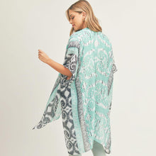 Load image into Gallery viewer, Teal Swirl Patterned Cover Up Kimono Poncho
