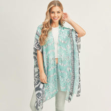 Load image into Gallery viewer, Teal Swirl Patterned Cover Up Kimono Poncho
