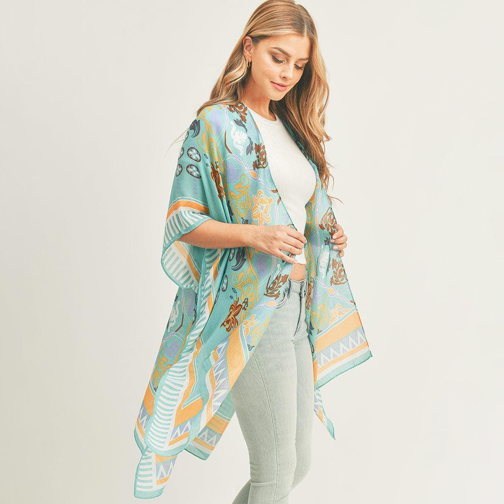 Teal Patterned Cover Up Kimono Poncho - Jewelry Store by Erik Rayo