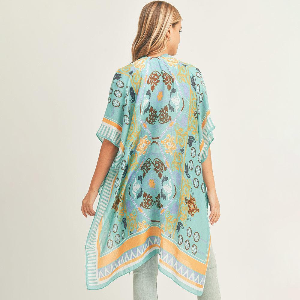 Teal Patterned Cover Up Kimono Poncho - Jewelry Store by Erik Rayo