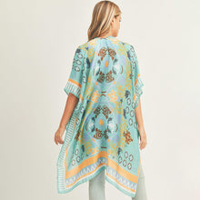 Load image into Gallery viewer, Teal Patterned Cover Up Kimono Poncho
