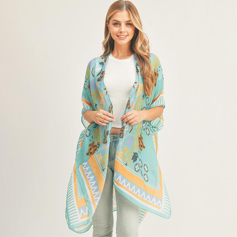 Teal Patterned Cover Up Kimono Poncho - Jewelry Store by Erik Rayo