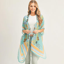 Load image into Gallery viewer, Teal Patterned Cover Up Kimono Poncho
