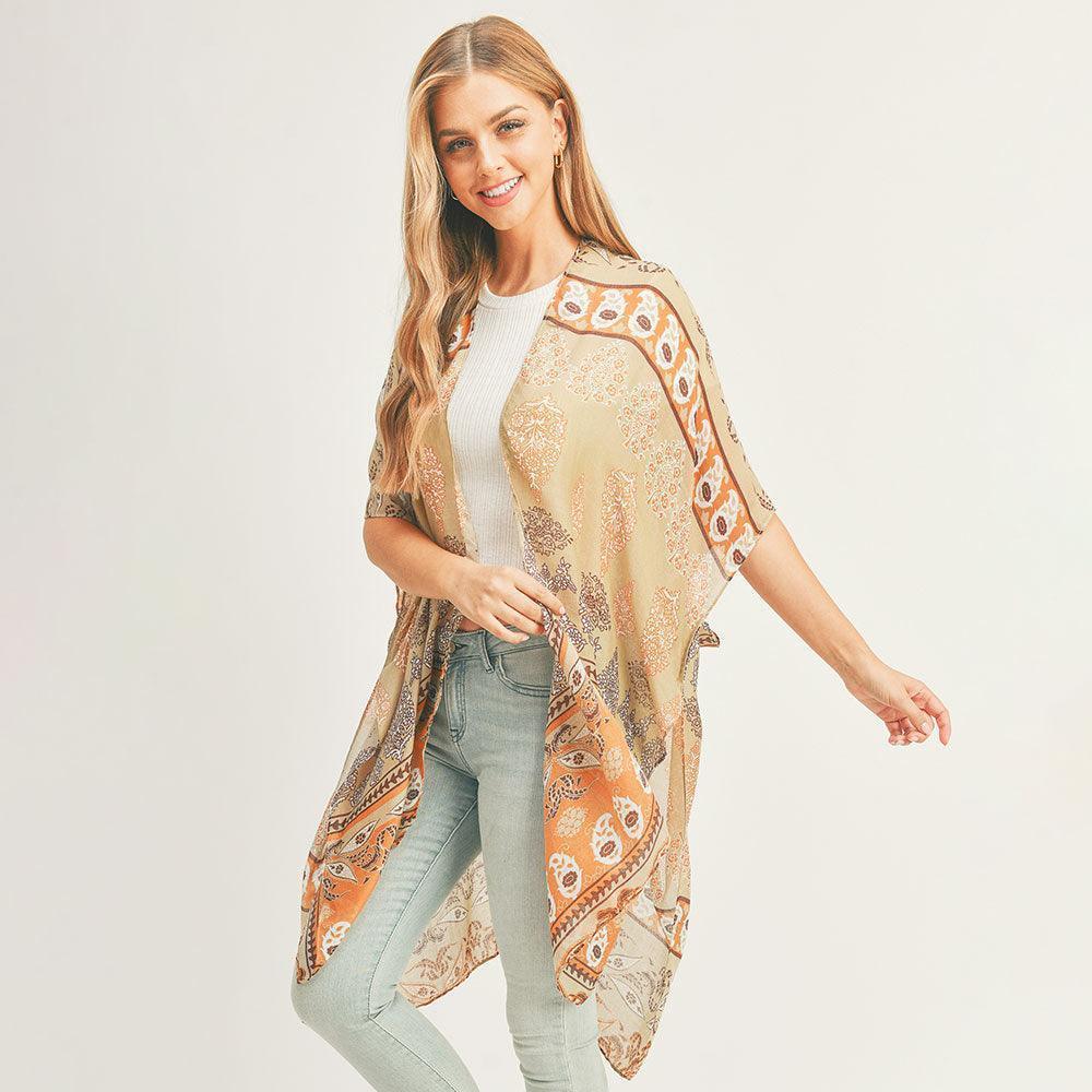 Brown Patterned Cover Up Kimono Poncho - Jewelry Store by Erik Rayo