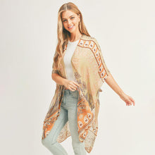 Load image into Gallery viewer, Brown Patterned Cover Up Kimono Poncho
