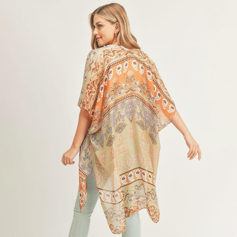 Brown Patterned Cover Up Kimono Poncho - Jewelry Store by Erik Rayo