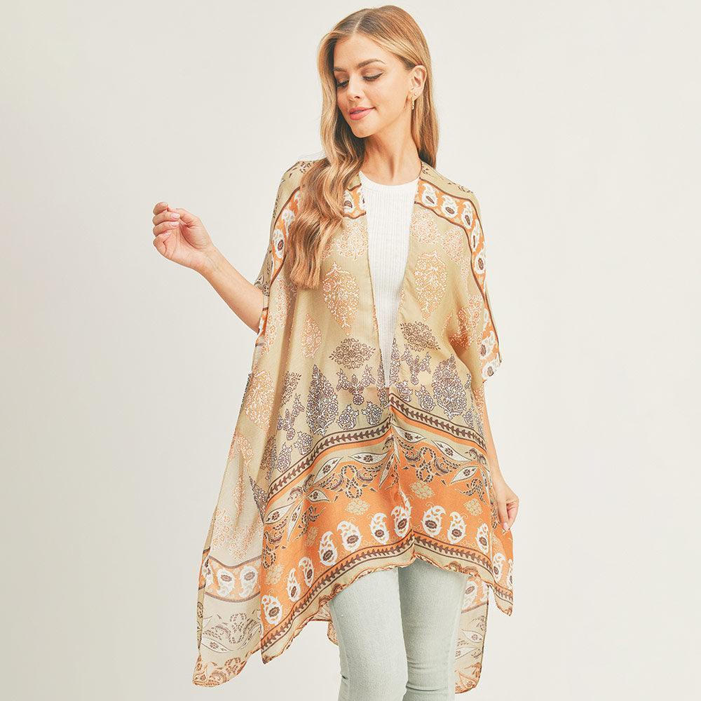 Brown Patterned Cover Up Kimono Poncho - Jewelry Store by Erik Rayo