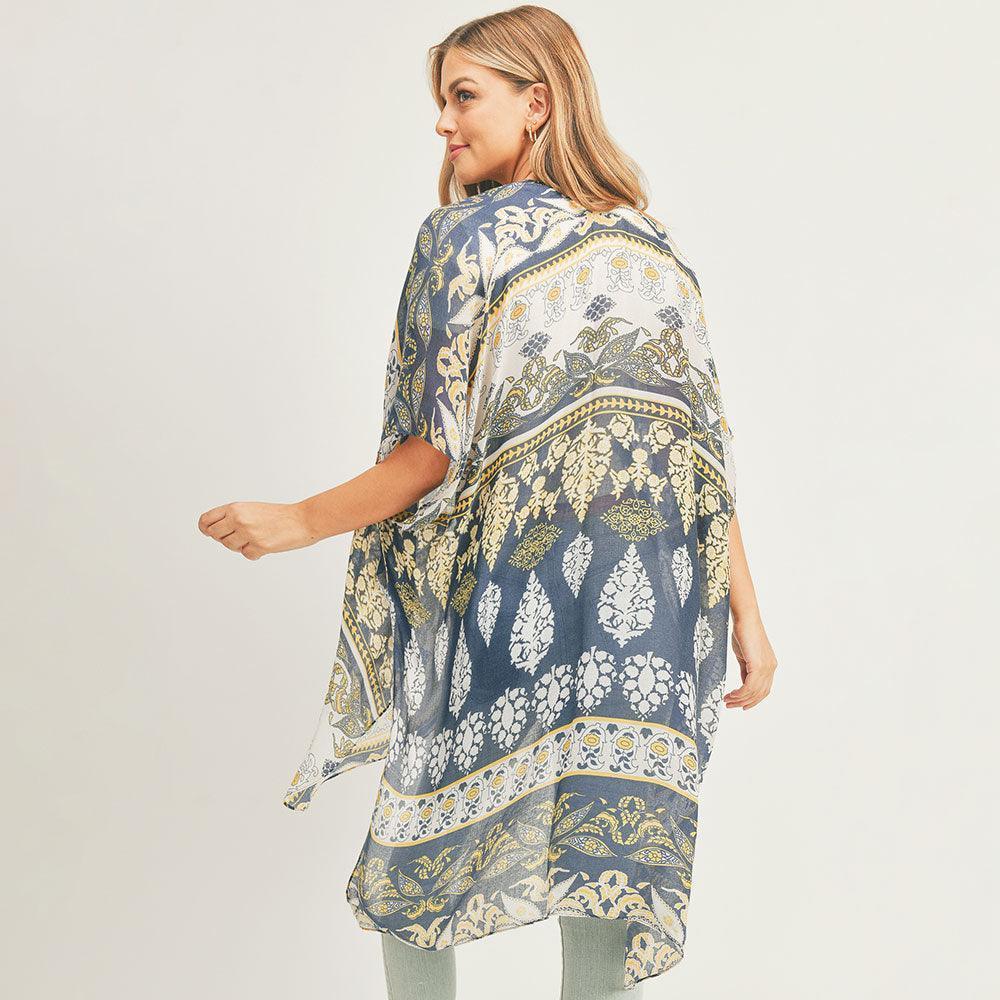 Navy Patterned Cover Up Kimono Poncho - Jewelry Store by Erik Rayo