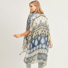 Load image into Gallery viewer, Navy Patterned Cover Up Kimono Poncho
