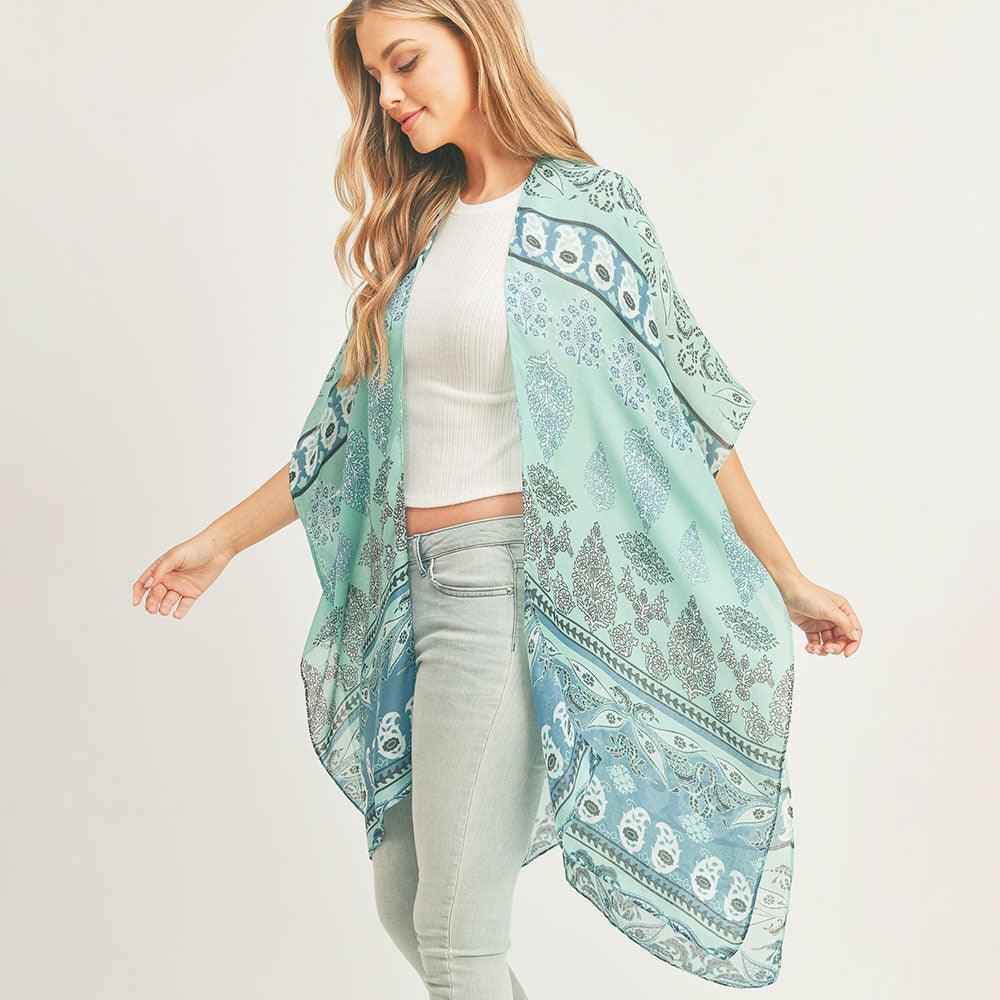 Turquoise Patterned Cover Up Kimono Poncho - Jewelry Store by Erik Rayo