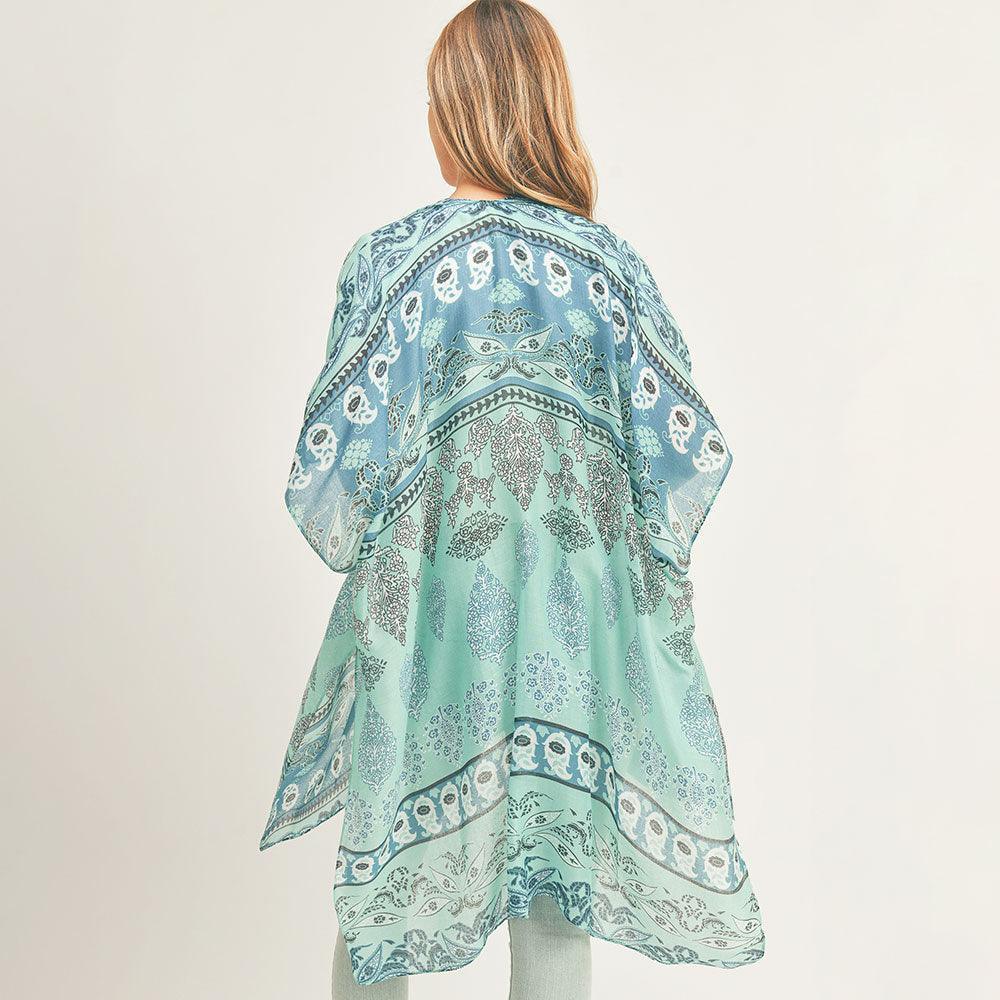 Turquoise Patterned Cover Up Kimono Poncho - Jewelry Store by Erik Rayo