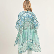 Load image into Gallery viewer, Turquoise Patterned Cover Up Kimono Poncho
