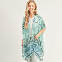 Load image into Gallery viewer, Turquoise Patterned Cover Up Kimono Poncho
