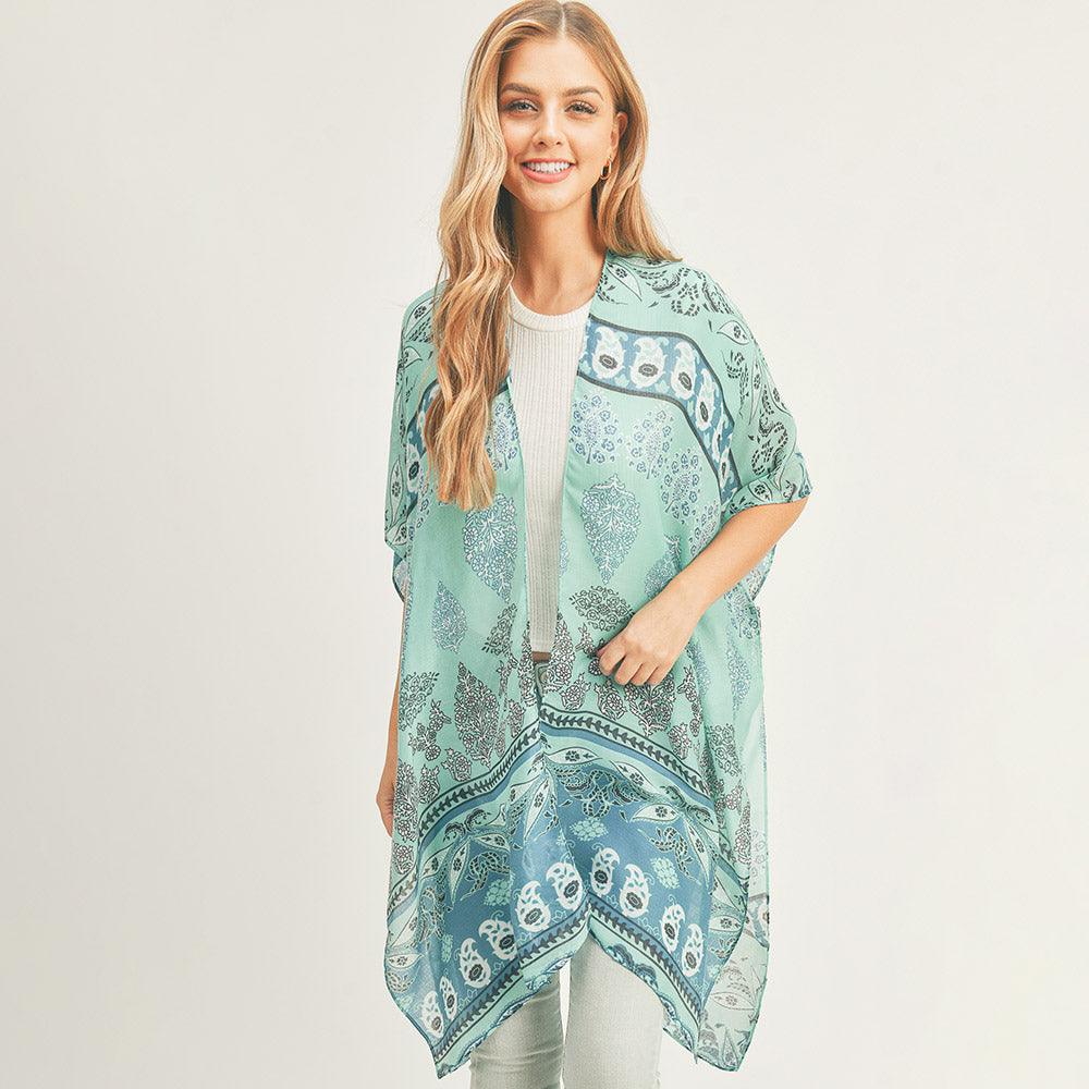 Turquoise Patterned Cover Up Kimono Poncho