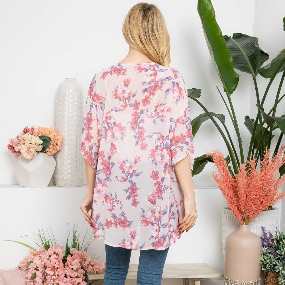 Pink Flower Patterned Cover Up Kimono Poncho - Jewelry Store by Erik Rayo