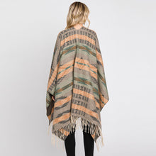 Load image into Gallery viewer, Olive Green Aztec Patterned Fringe Ruana Poncho
