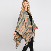 Load image into Gallery viewer, Olive Green Aztec Patterned Fringe Ruana Poncho
