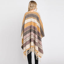 Load image into Gallery viewer, Purple Aztec Patterned Fringe Ruana Poncho
