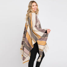 Load image into Gallery viewer, Purple Aztec Patterned Fringe Ruana Poncho
