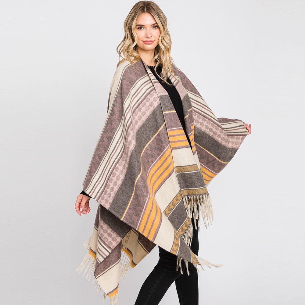 Purple Aztec Patterned Fringe Ruana Poncho - Jewelry Store by Erik Rayo