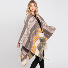 Load image into Gallery viewer, Purple Aztec Patterned Fringe Ruana Poncho
