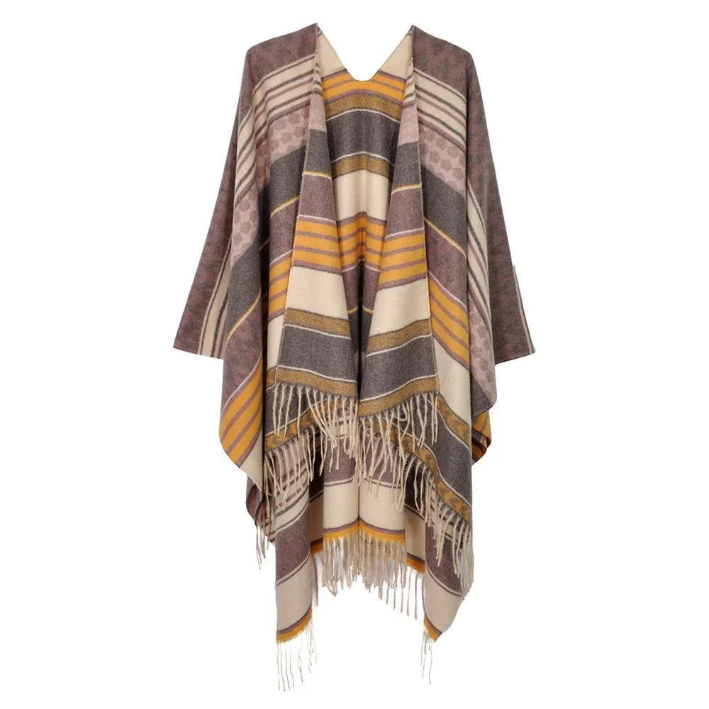 Purple Aztec Patterned Fringe Ruana Poncho - Jewelry Store by Erik Rayo
