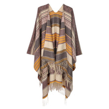 Load image into Gallery viewer, Purple Aztec Patterned Fringe Ruana Poncho
