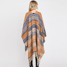 Load image into Gallery viewer, Taupe Aztec Patterned Fringe Ruana Poncho
