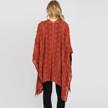 Load image into Gallery viewer, Burgundy Tiny Pom Pom Embellished Crochet Ruana Poncho
