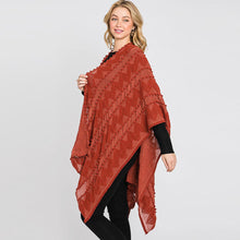 Load image into Gallery viewer, Burgundy Tiny Pom Pom Embellished Crochet Ruana Poncho
