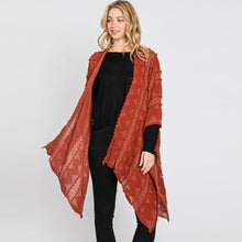 Load image into Gallery viewer, Burgundy Tiny Pom Pom Embellished Crochet Ruana Poncho
