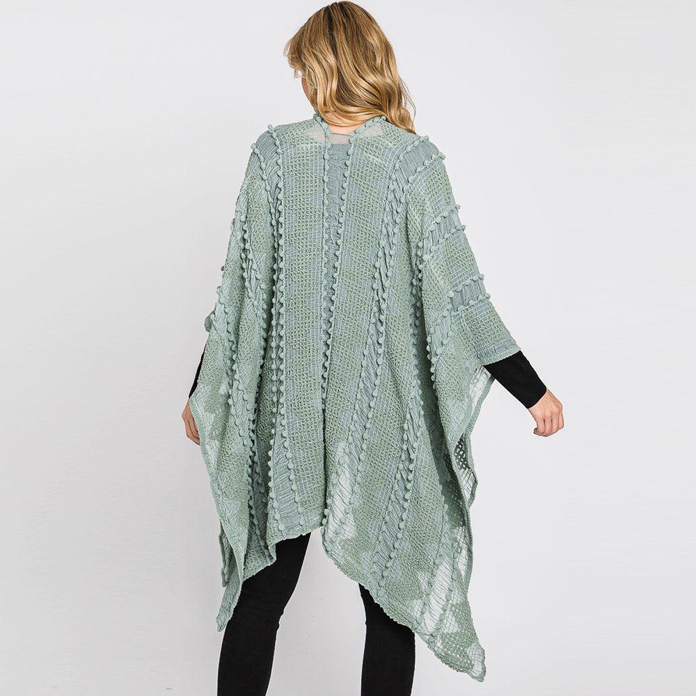 Blue Tiny Pom Pom Embellished Crochet Ruana Poncho - Jewelry Store by Erik Rayo