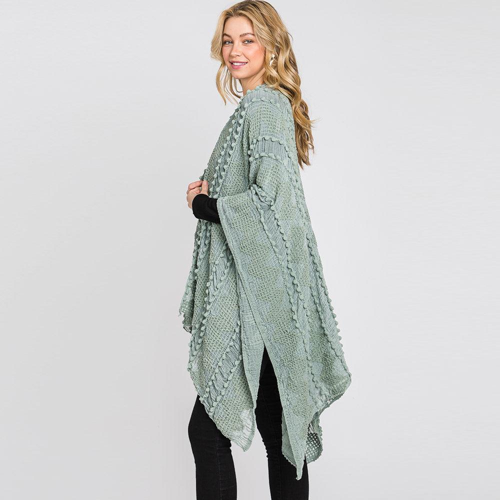Blue Tiny Pom Pom Embellished Crochet Ruana Poncho - Jewelry Store by Erik Rayo