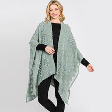 Load image into Gallery viewer, Blue Tiny Pom Pom Embellished Crochet Ruana Poncho
