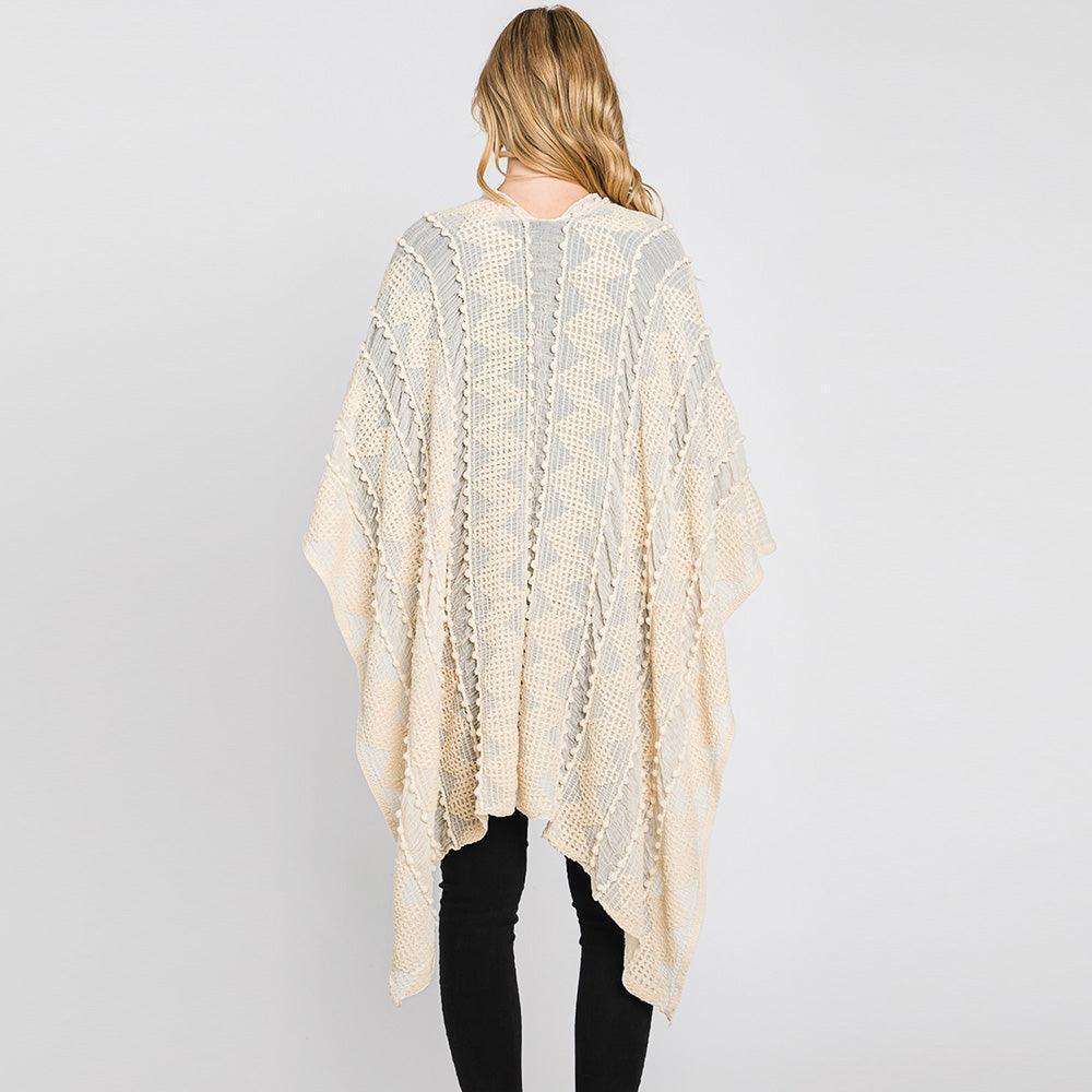Ivory Tiny Pom Pom Embellished Crochet Ruana Poncho - Jewelry Store by Erik Rayo